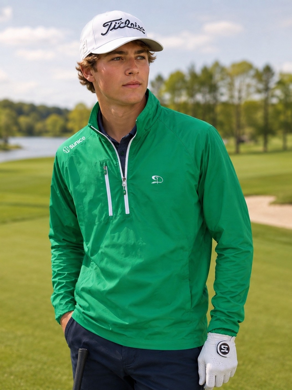 Sunice Men's Bright Green Half-Zip Windbreaker Pullover